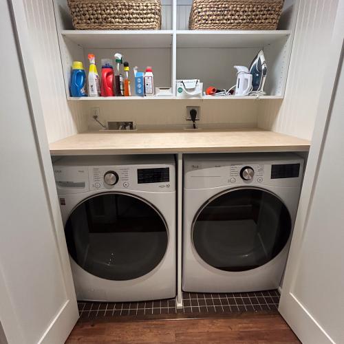 Shelves and Counter above Washer and Dryer